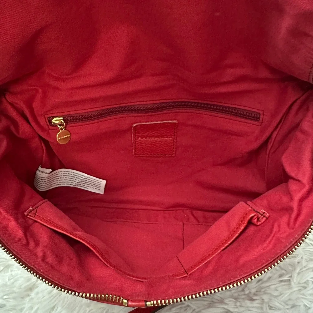 Rabeanco‎ Red Pebbled Leather Flap Zip Crossbody Clutch Bag Convertible